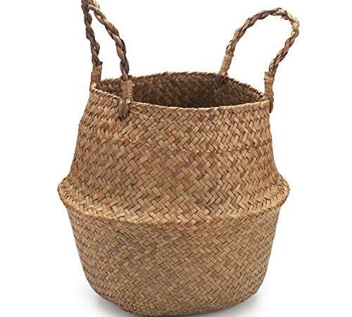 Panier Osier, Pot en Osier,Panier de Rangement Osier, Panier Pour Plante Tissé à la Main,Panier en Osier Pliable,peut être Utilisé pour Ranger des Vêtements Sales,Jouets, Fruits,comme cache-pot (S)