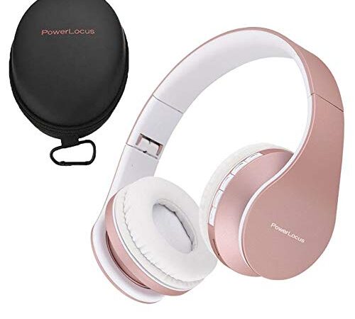 PowerLocus Casque Bluetooth sans Fil, Pliable Casque Audio Stéréo, Oreillette Bluetooth avec Micro Intégré/Micro SD/FM Radio pour Téléphones/PC/Tablettes/TV