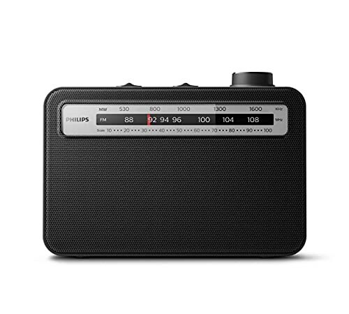 Radio Portable Philips, Radio FM/MW Portable, Radio À Emporter, Fonctionnant À L'Électricité Ou À Piles, Adaptée À L'Intérieur Et À L'Extérieur, Design Noir Classique 210 mm x 149 mm x 66,3 mm