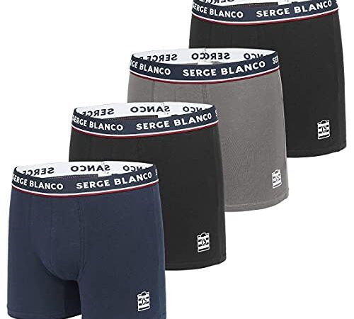 Serge Blanco Caleçon Homme Coton, Boxer Homme, Respirant, Agréable (Lot de 4), Multicolore, X-Large