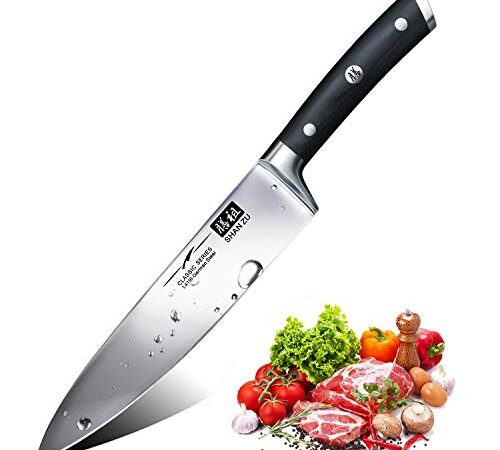 SHAN ZU 20CM Couteau de Cuisine Couteau de Chef Professionnel en Acier Inoxydable Couteau de Chef avec Manche en Bois