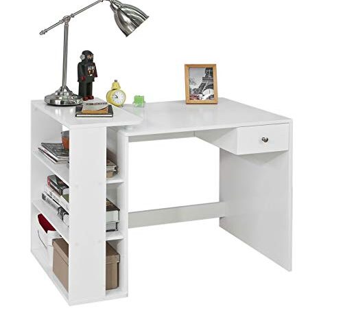 SoBuy® FWT35-W Table Bureau Informatique Plan de Travail avec 3 étagères et 1 tiroir - Blanc