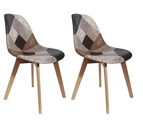 THE HOME DECO FACTORY HD6137 Lot De 2 Chaises Salon Salle A Manger Patchwork Multicolore Bois PU Scandinave, Polyuréthane, 46x85x55 cm