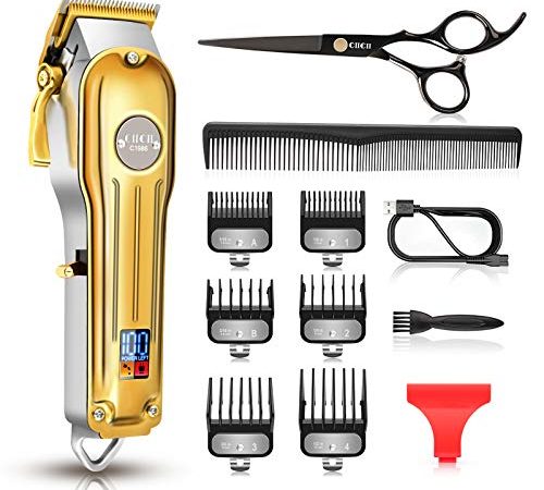 Tondeuse Cheveux Hommes, CIICII Tondeuse Cheveux Professionnelle Sans Fil, Tondeuse à Cheveux Homme, Tondeuse Barbe Homme Rechargeable pour Coupe de Cheveux/Bricolage/Coiffeur, Écran LCD, USB, Doré