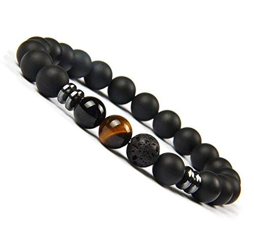 UEUC Chakra Balance Yoga Bracelet en Pierre d'onyx Naturel Bracelet diffuseur pour Les Hommes et Les Femmes