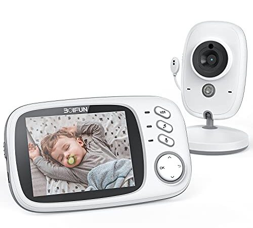 BOIFUN Babyphone Vidéo, Baby Phone Caméra Surveillance Numérique Sans Fil avec 3.2”LCD, VOX, Vision Nocturne, Communication Bidirectionnelle, Capteur de Température, Berceuses, Rechargeable