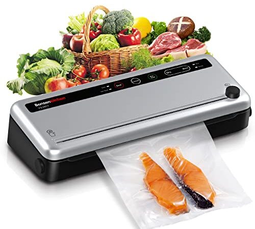 Bonsenkitchen Machine Sous Vide Alimentaire - Appareil de Mise Sous Vide Alimentaire Automatique avec Cutter et 1 Rouleau de Film Sous Vide pour Aliments, Viandes, Légumes, Fruits, Argenté(VS3801)