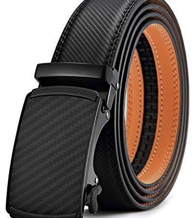 BULLIANT Ceinture Hommes, Ceinture Slide À Cliquet Pour Hommes, Cuir Véritable, Garniture Adaptée - Noir - 130cm/36 -44 taille réglable