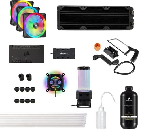 Corsair Hydro X Series iCUE XH305i RGB PRO Kit de refroidissement personnalisé (hardline tube, waterblock pour processeur, combinaison pompe/réservoir D5, radiateur, 3 ventilateurs RGB) Noir