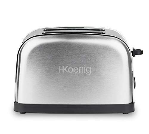 H.Koenig Grille Pain Toaster 2 Tranches TOS7 Fentes larges Inox vintage, 6 Niveaux de brunissage, Décongélation, Rapide et uniforme, Pain et Viennoiserie, Nattoyage facile, 850 W