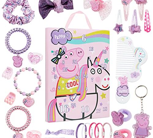 Peppa Pig Calendrier de l'Avent Fille 2021 Jouets Bijoux et Accessoires Cheveux Paillettes