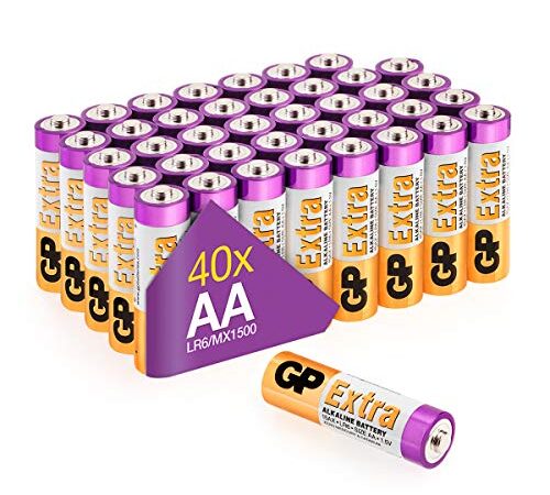 Piles AA - Lot de 40 Piles | GP Extra | Batteries Alcalines AA LR6 1,5v - Longue durée