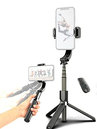 QUMOX Trépied Bluetooth Selfie Stick avec stabilisateur Stabilisateur de cardan à Un axe avec Balance Automatique Anti-tremblement, Mini bâton Seflie Extensible pour iPhone Smartphones Android