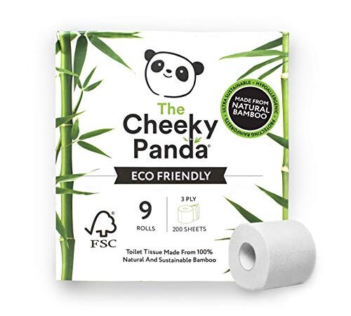 The Cheeky Panda – Papier hygiénique en bambou | Lot de 9 rouleaux (3 plis, 200 feuilles) | Hypoallergénique, sans plastique, respectueux de l'environnement, super doux, solide et durable