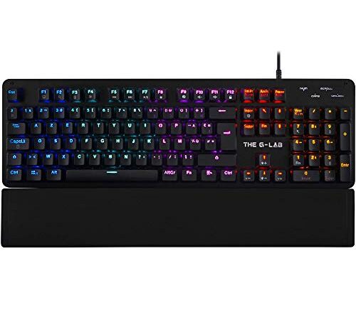 The G-LAB Keyz Carbon E Clavier Mécanique Gamer Azerty Blue Switches Ultra Précis - 16 Effets de Rétro-Éclairage - Repose-Poignets Magnétique - Compatible PC PS4/PS5 Xbox One/Series X - NOUVEAU 2022