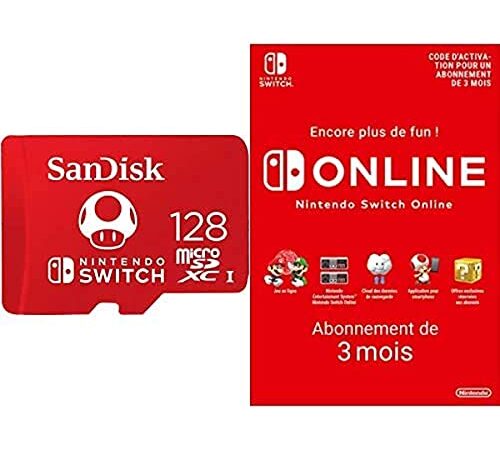 SanDisk Carte microSDXC UHS-I pour Nintendo Switch 128 Go + Nintendo Switch Online - Abonnement 3 Mois (Code de téléchargement)