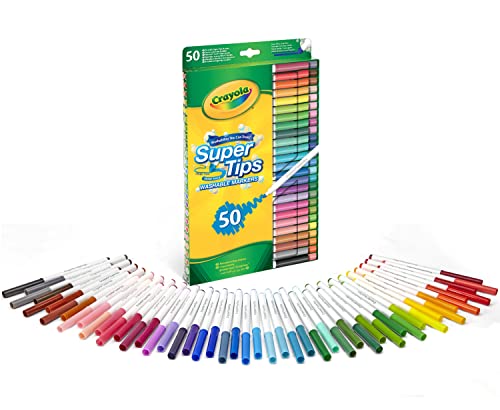 Crayola - Kit de 50 Feutres Lavables, Pointe Conique pour Traits Fins et Épais, Assortiment de Couleurs - Âge Conseillé: à Partir de 3 Ans