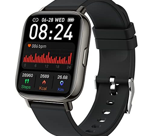 Montre Connectée Femmes Homme, Smartwatch 1,69''Montre Sport Cardiofrequencemètre Moniteur Sommeil Etanche IP68, Montre Intelligente Tactile 24 Modes Podometre Calories Chronometre pour Android iOS