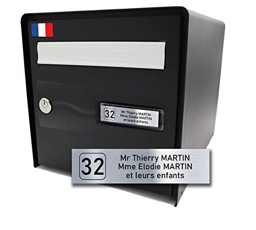 Plaque Boite aux Lettres Personnalisable - Numéro + Nom - Format Standard 100 x 25 - Étiquette Adhésive Autocollante / Stickers - Fabriqué en France par FINWAY
