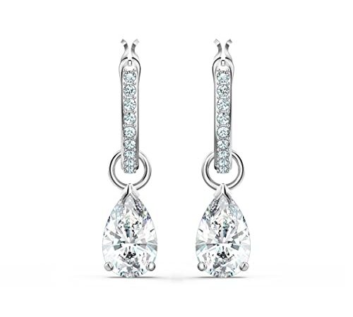 Swarovski Boucles d'oreilles Attract, anneaux d'oreilles avec formes de gouttes en cristaux clairs, métal rhodié, blanc