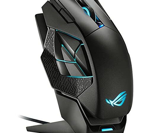 ASUS ROG Spatha X - Souris gaming sans fil (base de chargement magnétique, 12 boutons programmables, 19000 DPI, socket Push-Fit exclusif pour switches, ROG Micro Switches, ROG Paracord, Aura Sync RGB)