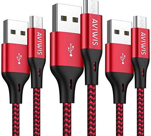 Câble Micro USB [2M Lot de 3] Chargeur Micro USB Charge Rapide Câble USB en Nylon Tressé Compatible pour Samsung S7 S6 Edge J3 J5 J7, Redmi Note 5 6 Pro, Wiko, Huawei, Kindle - Rouge