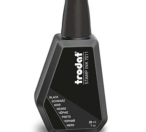 Flacon d'encre Noire Trodat 7011A pour recharger les tampons encreurs - 28 ml, encre à base d'eau pour marquer les documents - empreintes nettes et propres - bouchon refermable