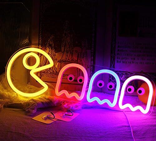 Ghost Neon Signs Spectre LED Lights Sign Gamer Room Retro Arcade Decor 17"x 5.9" avec USB/Switch Ghost Neon Kids Lights Hanging for Gaming Zone Man Cave Anniversaire Cadeau de Noël
