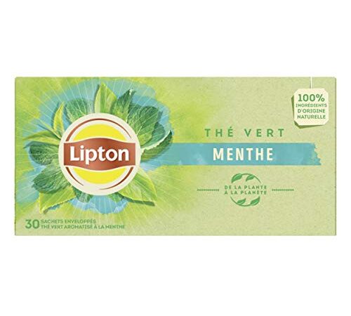 Lipton Thé Vert Menthe, Antioxydant, Goût Subtil et Savoureux, Rafraîchissant, Certifié Rainforest Alliance, 30 Sachets
