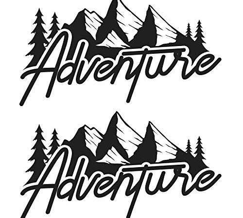 Lot de 2 Stickers en Vinyle adhésif Adventure 30 x 17 cm pour Voiture, Moto, Camion, Camping Car. (Noir)