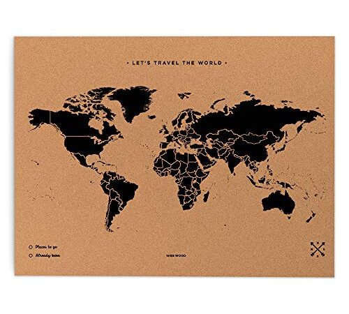 Miss Wood Map XL-Carte du Monde en LiÈ Ge 60x90 cm Noir
