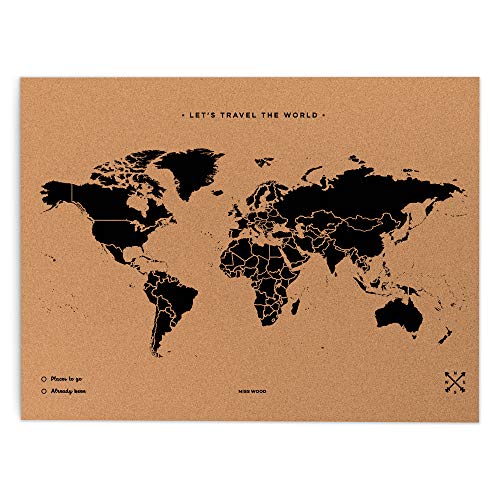 Miss Wood Map Xl Carte Du Monde En Li Ge 60x90 Cm Noir 