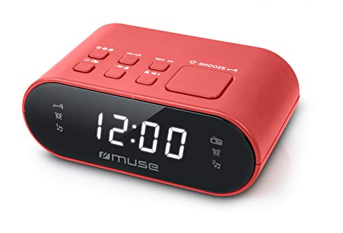 MUSE M-10 Radio-réveil avec FM, deux alarmes et variateur Rouge