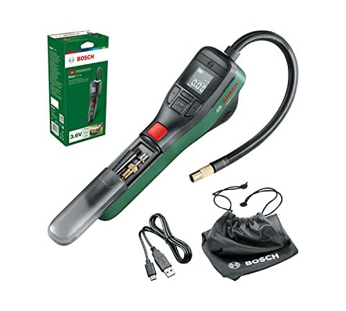 Pompe à vélo / pompe à air / mini-compresseur électrique Bosch - EasyPump (batterie 3,0 Ah, 3,6 V, fonction Autostop, 150 PSI, 10,3 bar, LED, rechargeable via câble USB-C, dans boîte carton)