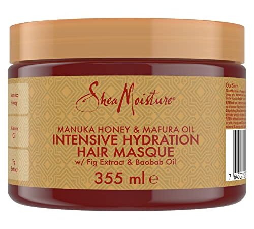 SheaMoisture Masque Super Hydratant Miel de Manuka & Huile de Mafura, pour cheveux très secs et abîmés, Soigne et Hydrate intensément 355ml