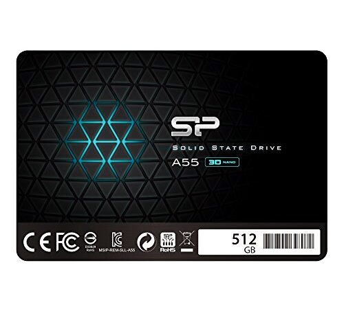 Silicon Power SSD 512Go 3D NAND A55 SLC Cache Performance Boost 2.5 pouces SATA III 7mm (0.28") Interne SSD