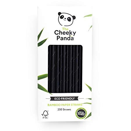 The Cheeky Panda – Pailles en papier noir en bambou | Lot de 250 Pailles | 100% biodégradable, sans plastique, respectueux de l'environnement, solide et durable