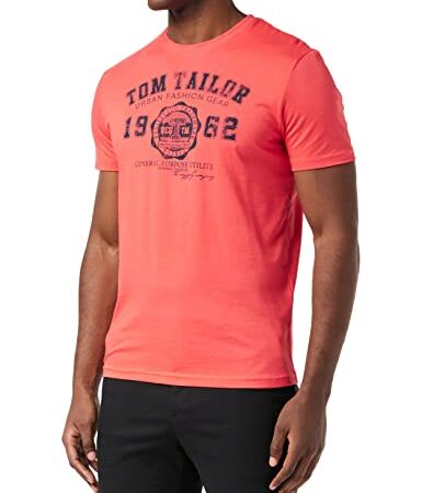 TOM TAILOR Homme 1008637 tom Tailor T Shirt avec Logo imprim , 11042 - Rouge Uni, M EU