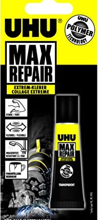 UHU Max Repair Extrême - Colle extra forte tout support, flexible, transparente, idéale pour le bois, le plastique, le métal, le cuir - tube 8g