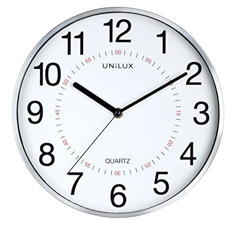 Unilux Aria Horloge Murale 28,5cm Systeme Quartz avec Double Affichage Métal Gris