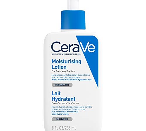 CeraVe Lait Crème Hydratante pour Corps & Visage 24h Nourrissante à l'Acide Hyaluronique pour Peaux Sèches à Très Sèches, 236 ml