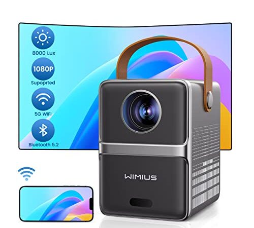 【Focus Électrique】 Mini Projecteur, 8000 Lumens 5G WiFi Bluetooth 5.2 WiMiUS Vidéoprojecteur Portable, Supporte 1080P Full HD Projecteur Home Cinéma pour Phone, TV Stick, HDMI, AV, USB
