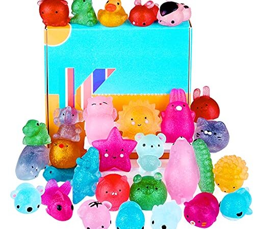 KUUQA 30pcs Glitter Squishys Toys, Squeeze Animal Toys pour Sensory Adult Stress Relief Toy Birthday Party Favors for Kids Goodie Bag Easter Egg Fillers
