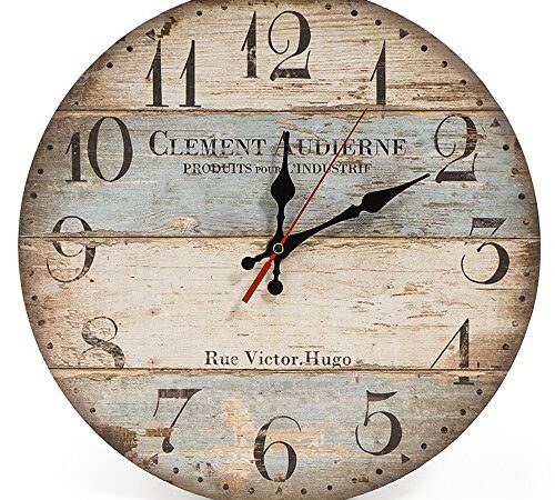 LOHAS Home 30cm Vintage Horloge Murale Rustique, silencieuse en Bois Cadran Horloge minuteur pour la Maison Salon Chambre Bureau Café Bar Decor (Victor Hugo)