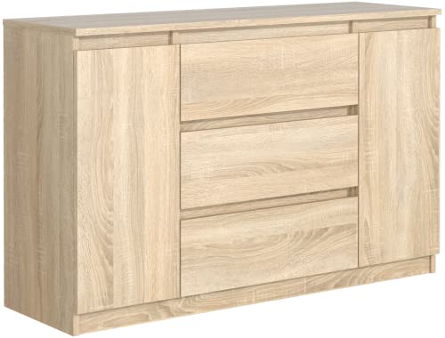 meble masztalerz Commode chêne-Sonoma Mat avec 3 tiroirs et 2 Portes 120 cm, Meuble Rangement, Commode Chambre H : 78,2 cm, L : 120,4 cm, P : 39 cm Commode avec tiroirs, Commode Chambre Adulte