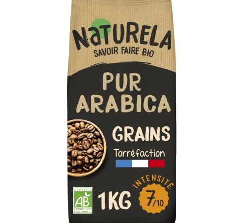 NATURELA - Café Grains Bio - Café Arabica Bio - Torréfaction Lente - Fabriqué en France - 1 kg