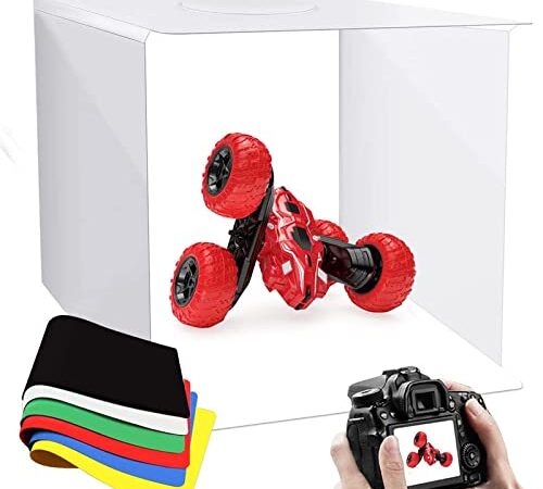 Photo Studio 30 * 30cm Tente de Tir Photographie Kit boîte à lumière Mini Light Box Portable Pliable Réglable Luminosité 80 LED 6500k avec 6 Couleurs de Fond, Sac de Transport…