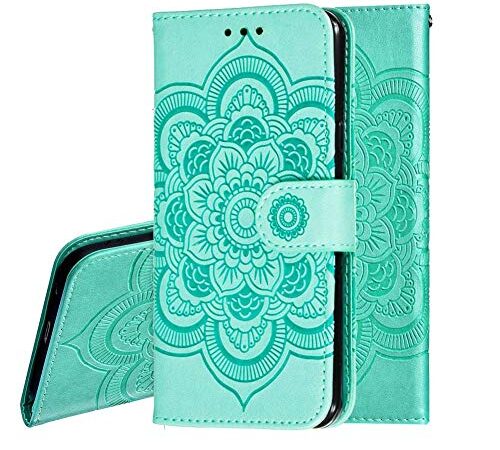 IMEIKONST Zenfone Max Pro (M1) ZB601KL Étui Embossed Cuir Premium Flip Porte-Cartes de Crédit Portefeuille Magnétique Stand Housse Coque pour ASUS Zenfone Max Pro (M1) ZB601KL Mandala Green LD