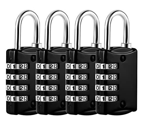 Lot de 4 Cadenas Code de 4 Chiffres, Petit Cadenas Casier College Cadenas a Code Valise Avion en Métal Exterieur pour Valise Casier Bagage Gym (Noir)