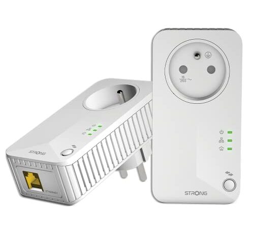 STRONG Pack de 2 Prises CPL 600 Mbps, Prise filtrée et Port Ethernet, Compatible boxs Internet, Idéal Multi TV, Streaming HD, Aucune Configuration, Prêt à l'emploi